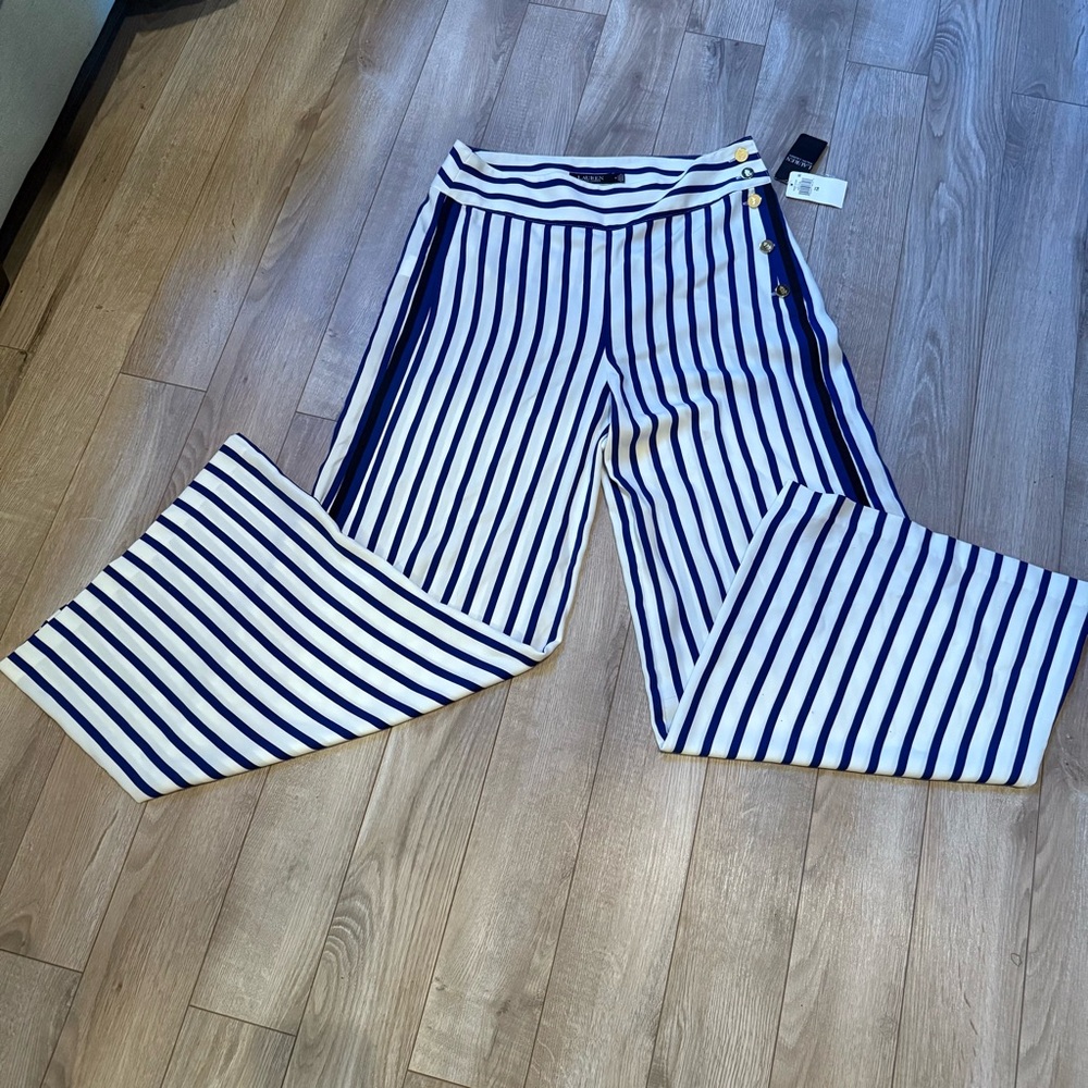 Ralph Lauren striped wide leg Casual Palazzo Pants NWT Size 14 - Picture 3 of 9